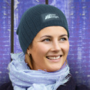 Nebraska Cable Knit Beanie with Patch+in use